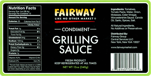 Wolfgang B. Gourmet Foods, Inc. Issues Allergy Alert on Undeclared Fish (Anchovies) in Two Lots Of Fairway Brand Condiment Grilling Sauce